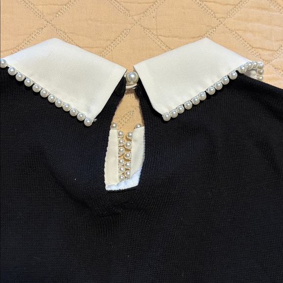 CeCe Black Sweater with White Pearl Collar - Picture 6 of 7